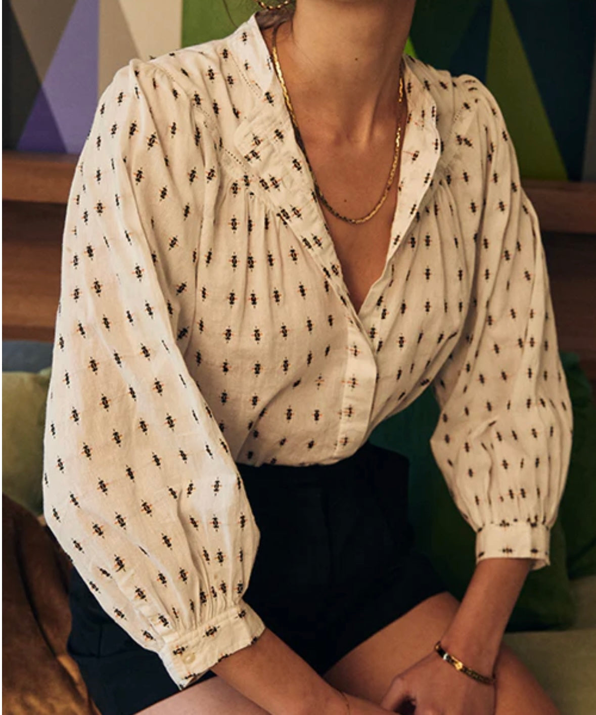 Marie Louise De Monterey ivory embroidered blouse