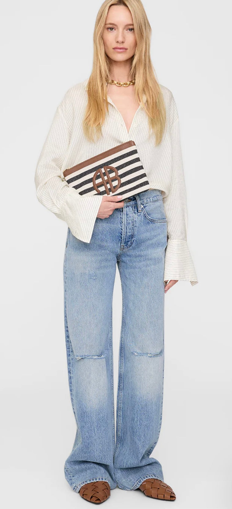 Anine Bing Lili Pouch Black and Natural Stripe