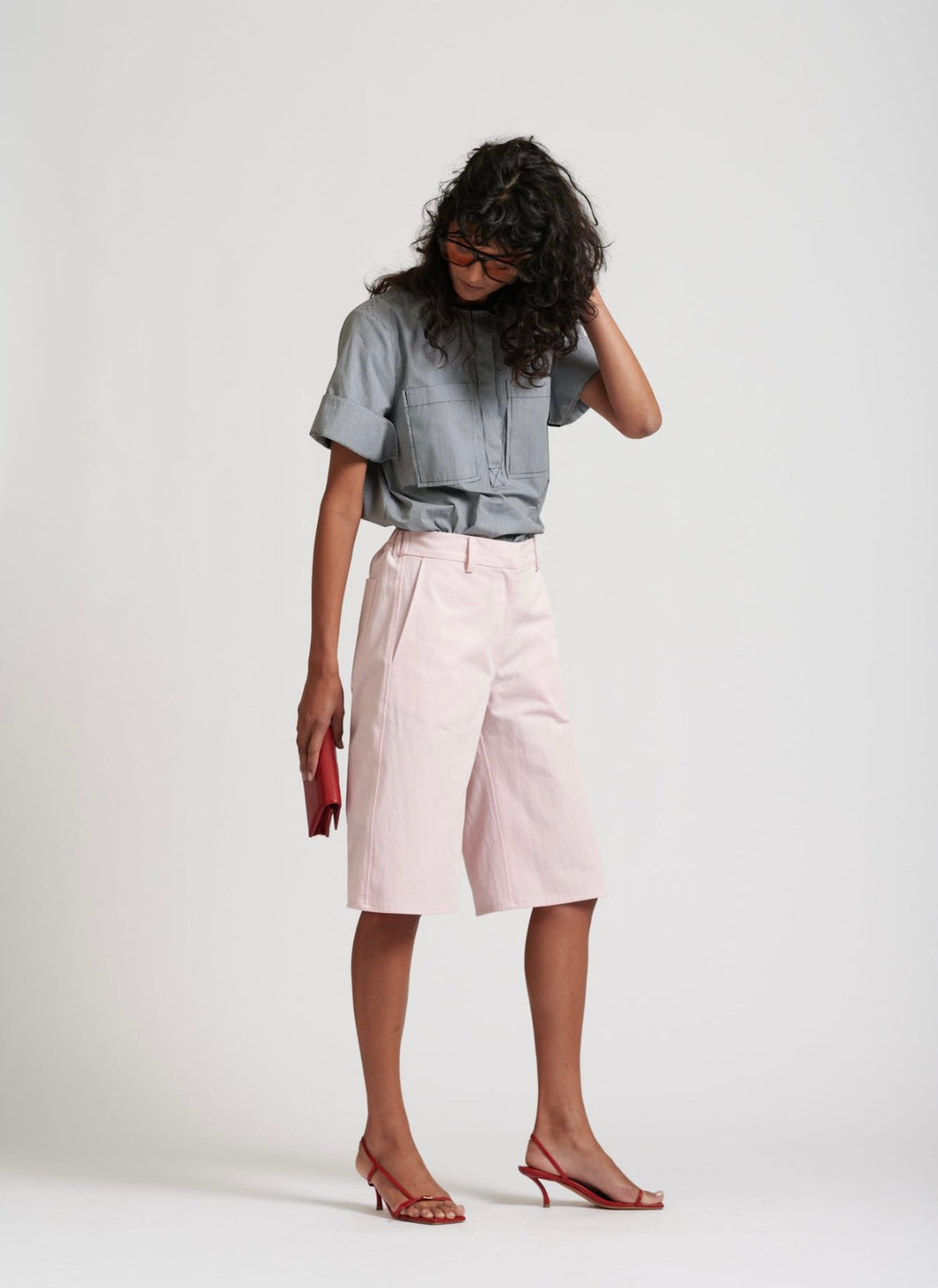 Le Stripe Le Weekend Cotton Nylon Shorts in Icy Pink