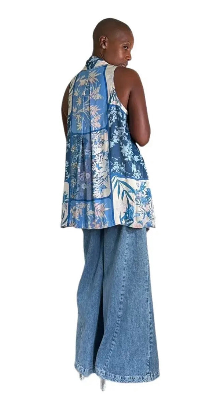 Johnny Was Anya Vest reversible blue stitch