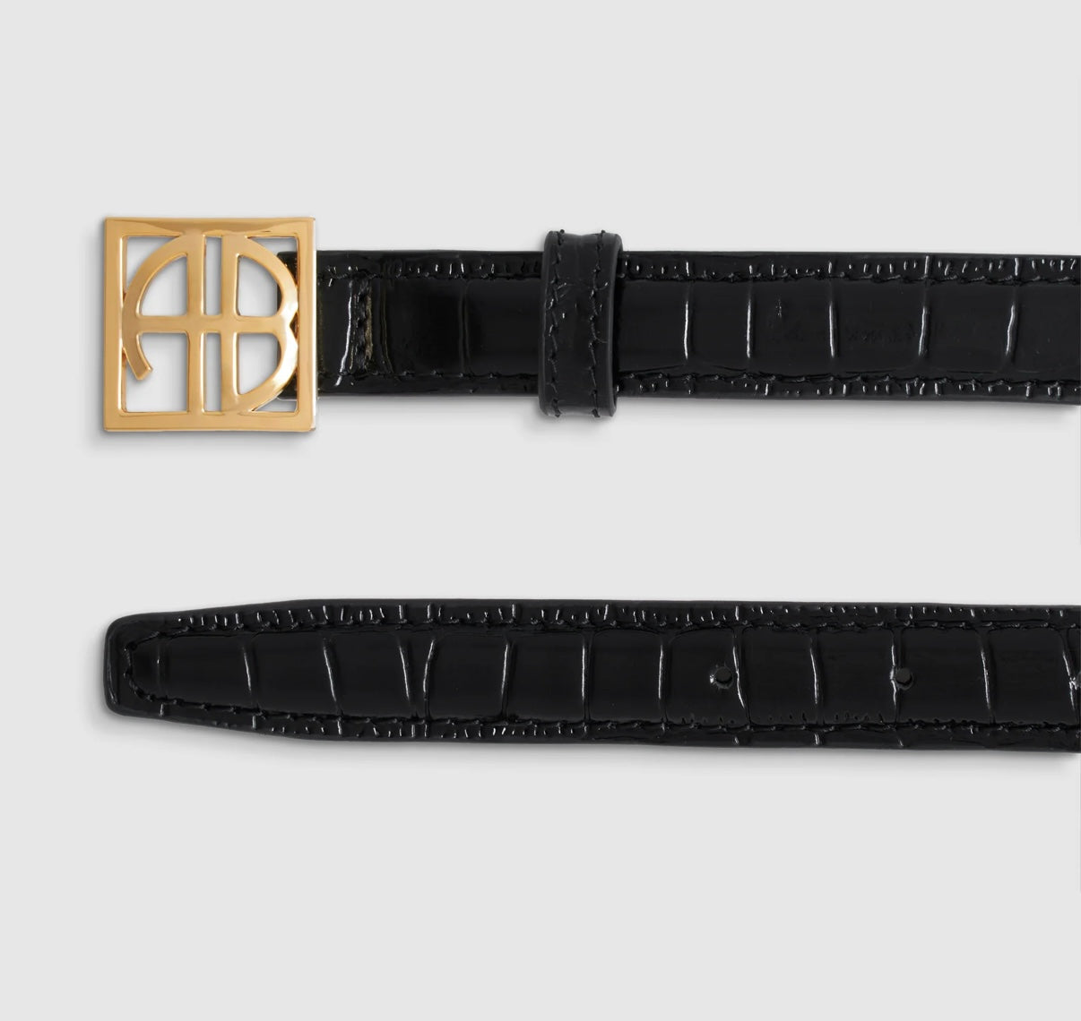 Anine Bing Monogram Belt Black Embossed