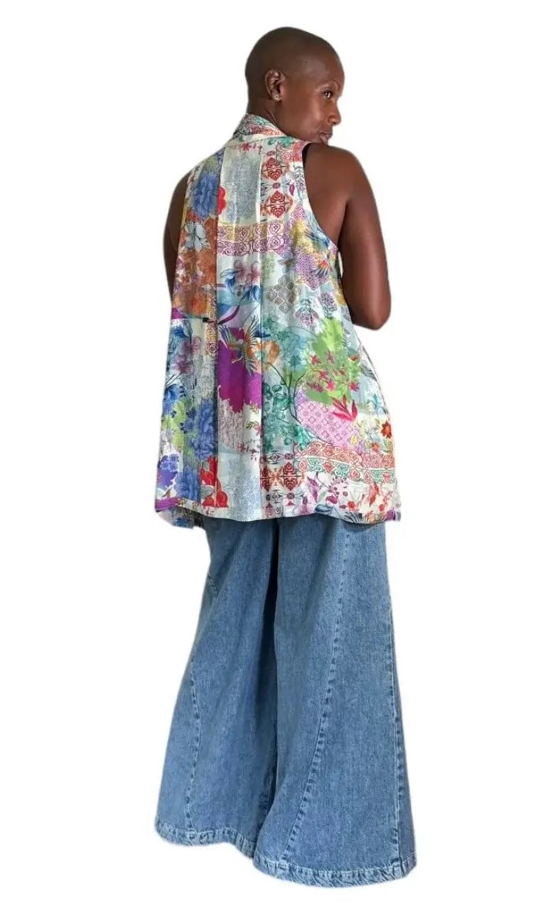 Johnny Was Anya Vest reversible blue stitch