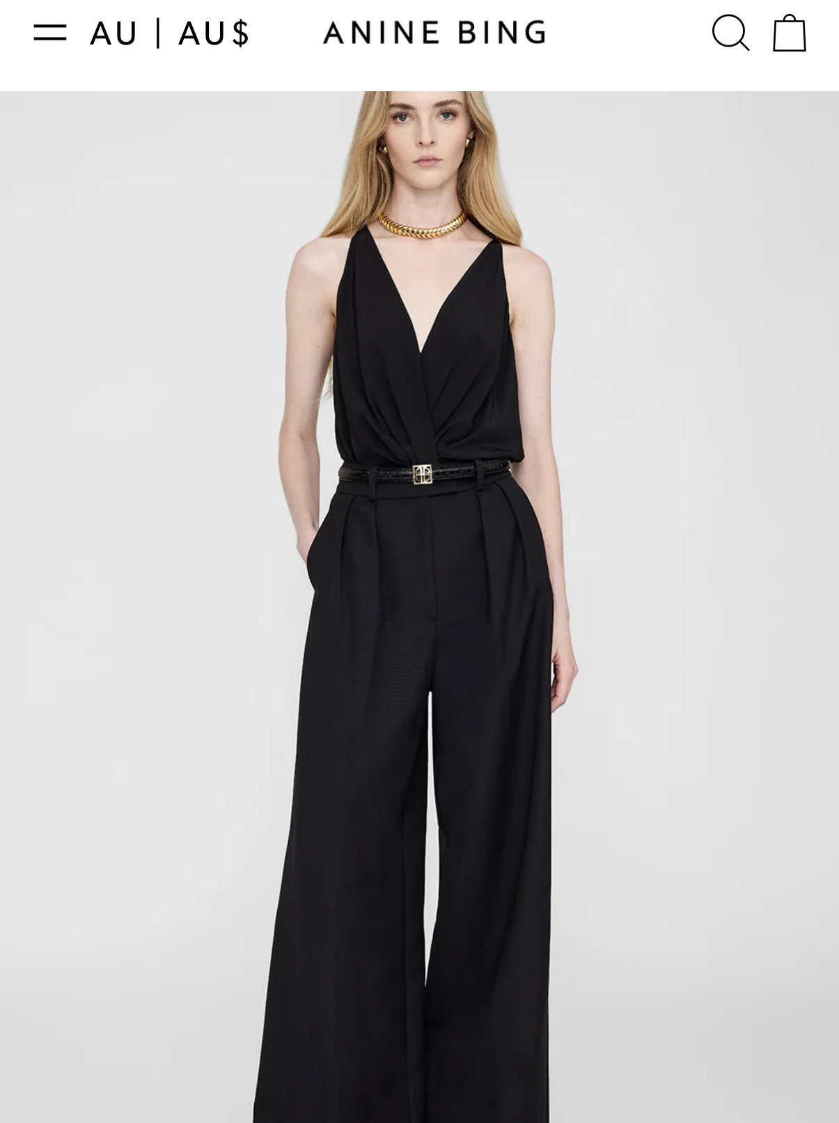 Anine Bing Monogram Belt Black Embossed