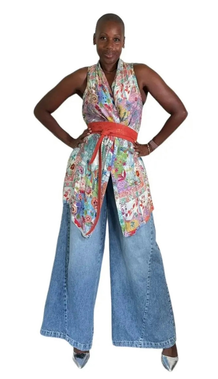 Johnny Was Anya Vest reversible blue stitch