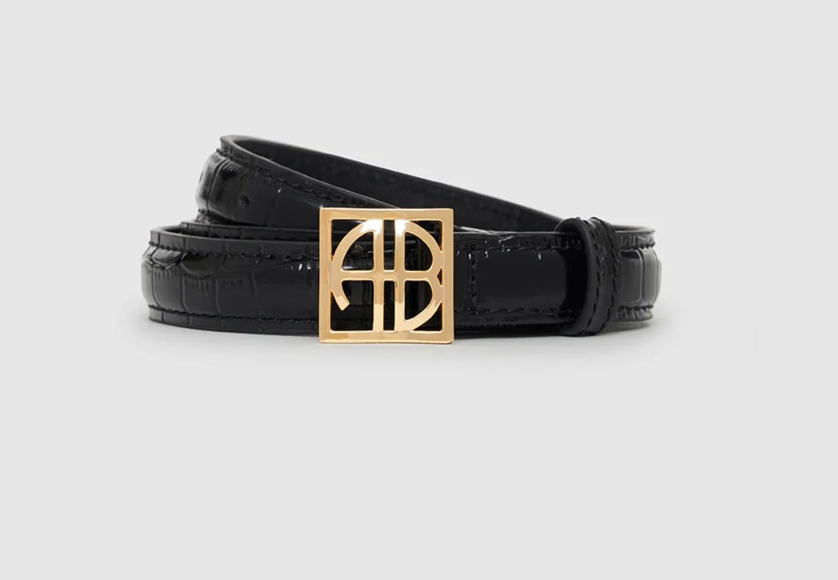 Anine Bing Monogram Belt Black Embossed