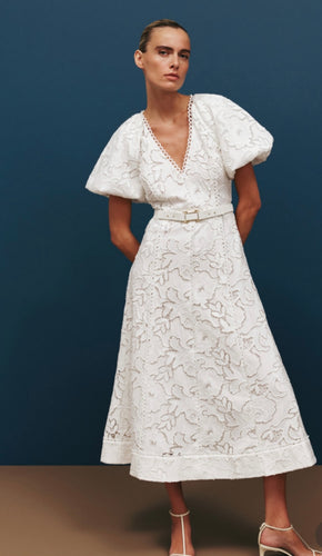 Rebecca Vallance Puff sleeve Midi Dress White