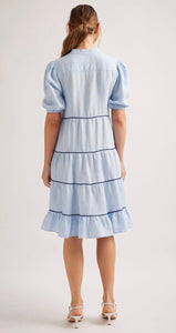 Alessandra Marcella Linen Dress in Pale Blue Houndstooth
