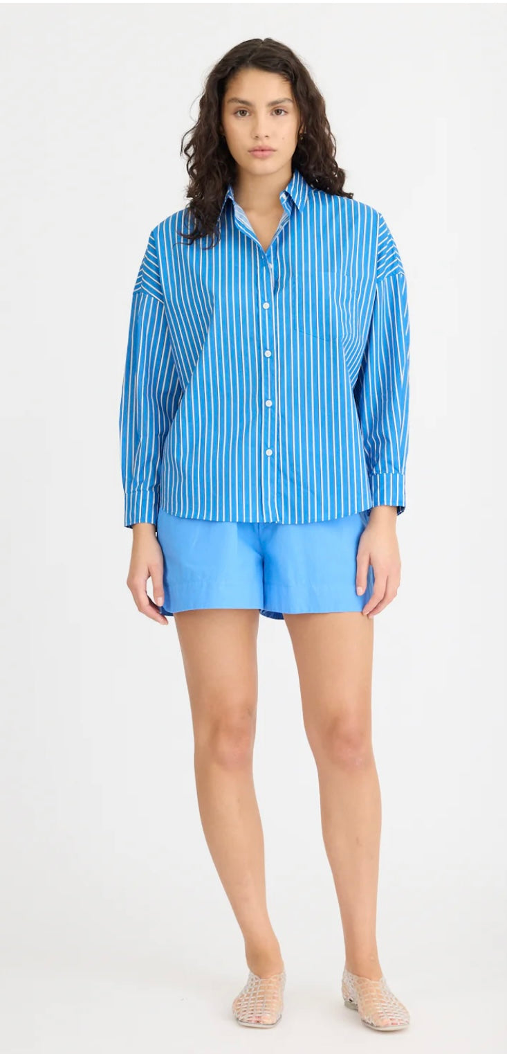 LMND Chiara Long Sleeve Shirt Blue and Navy Stripes