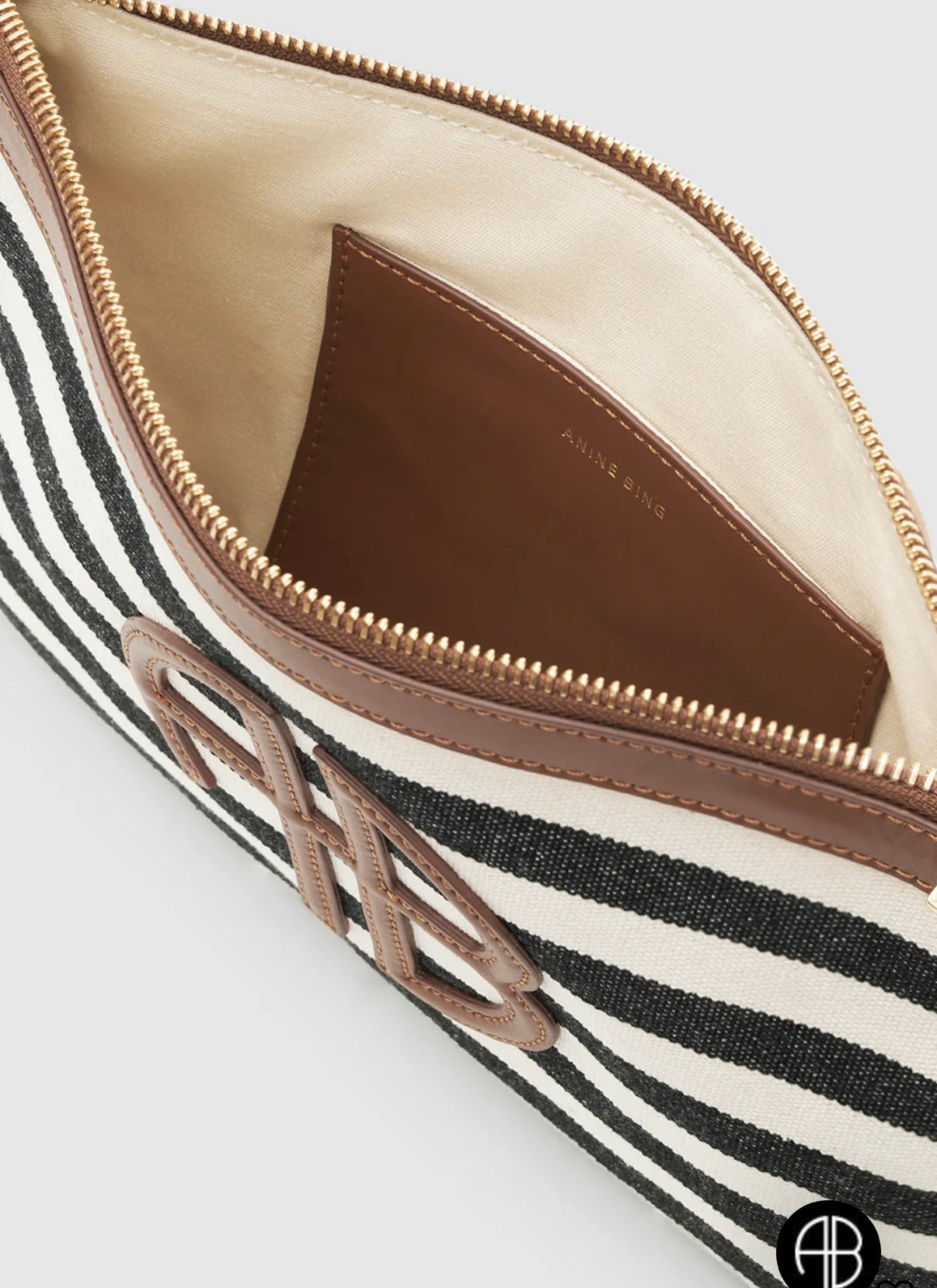 Anine Bing Lili Pouch Black and Natural Stripe