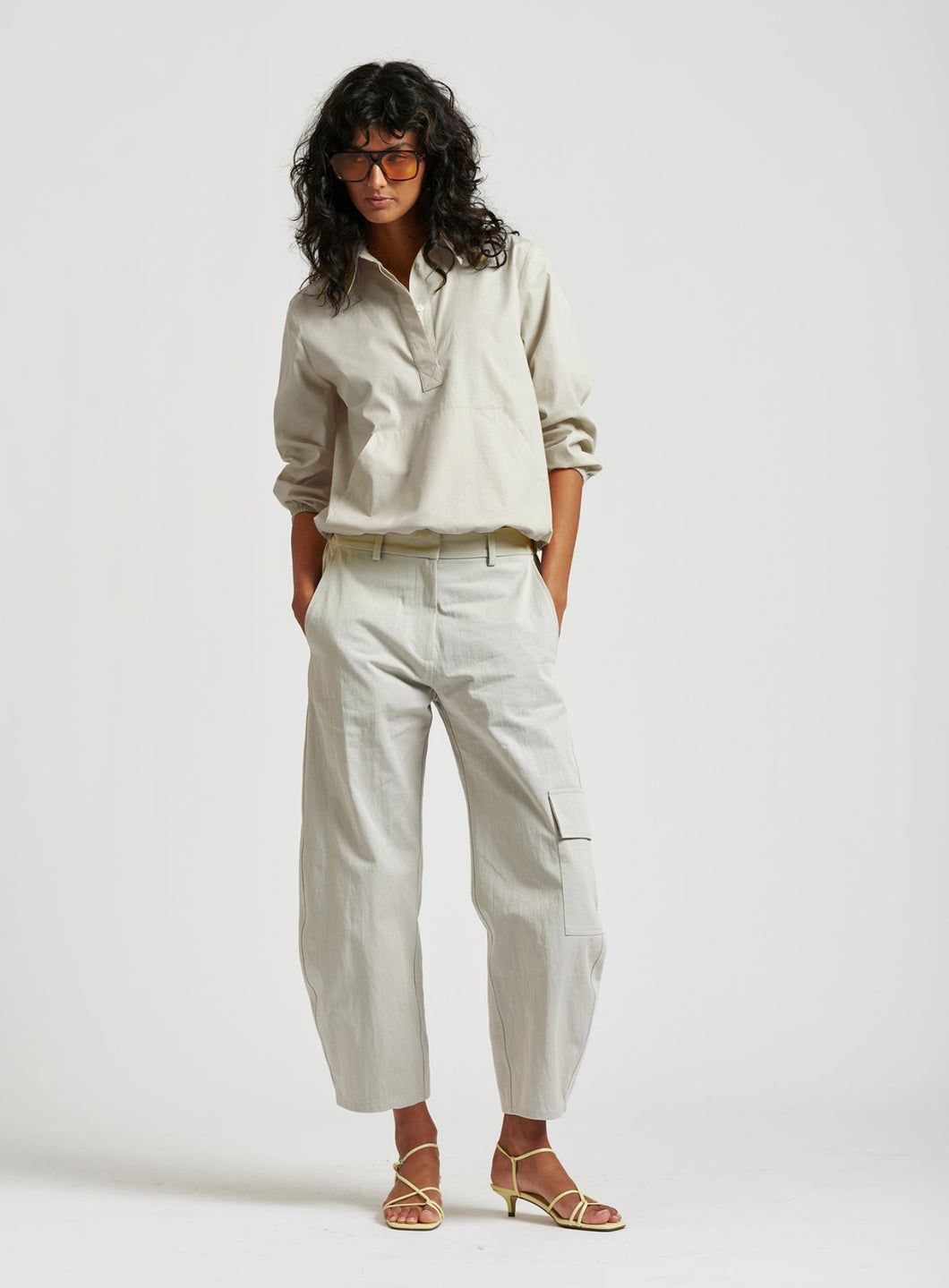 Le Stripe Le Anorak washed Cotton Shirt Icy Grey