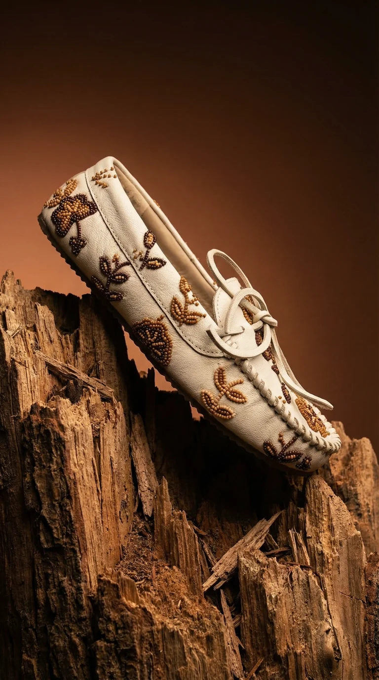 De Siena  Arianna Leather Moccasins Off White Gold