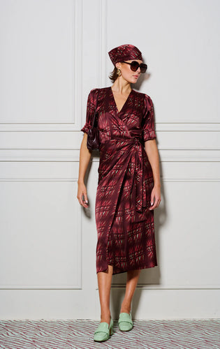 Le Stripe le cocktail print dress burgundy mint