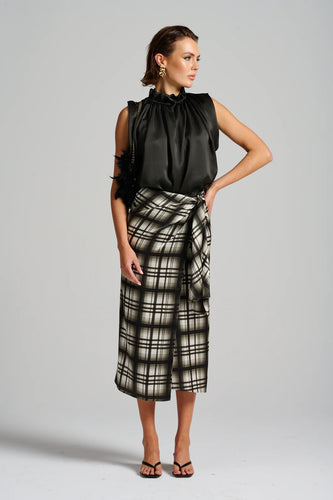 Le Stripe Le Check Wrap Skirt Black / Off White