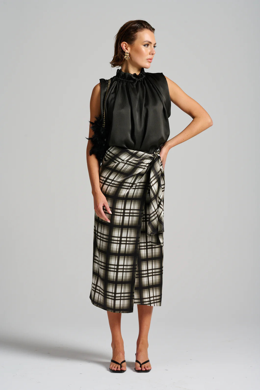 Le Stripe Le Check Wrap Skirt Black / Off White