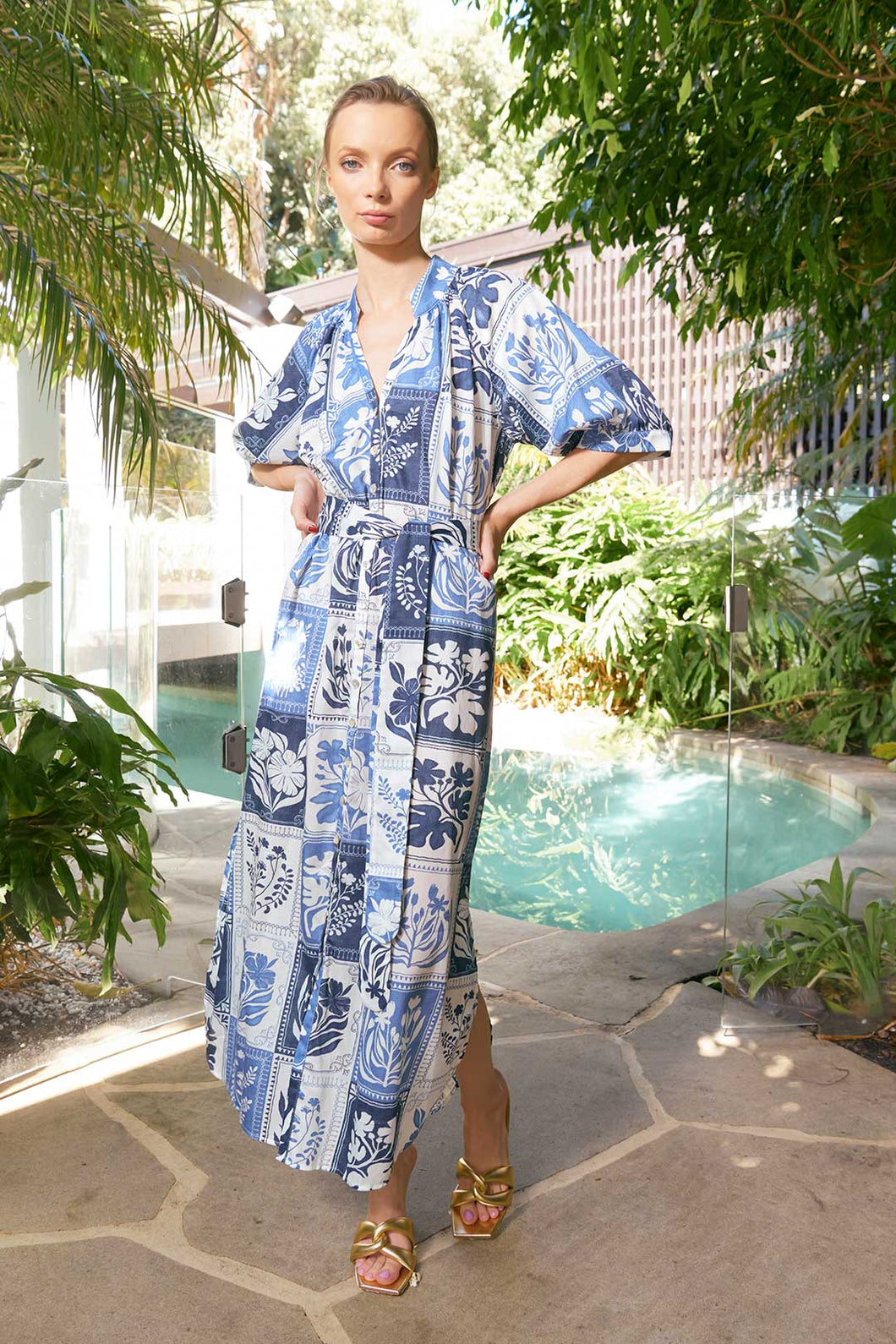 Dreamer Label Taylor Botanical Ankle Dress in Denim