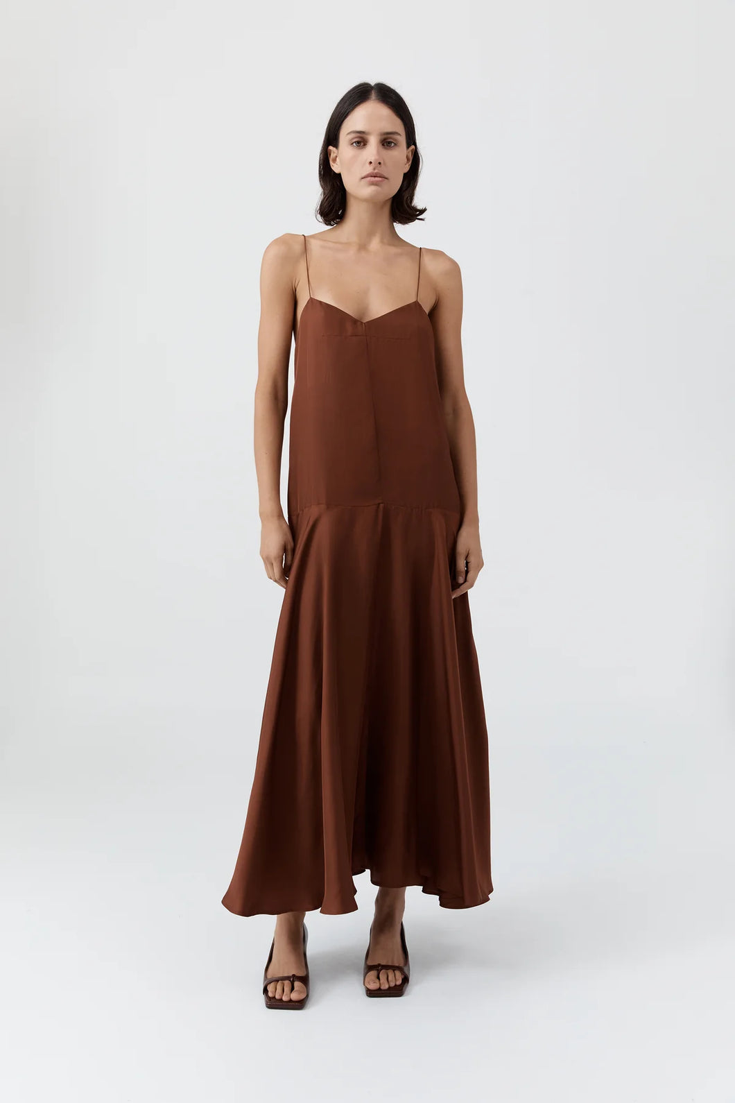 St Agni Silk Twill Relaxed Slip Dress - Brick Red
