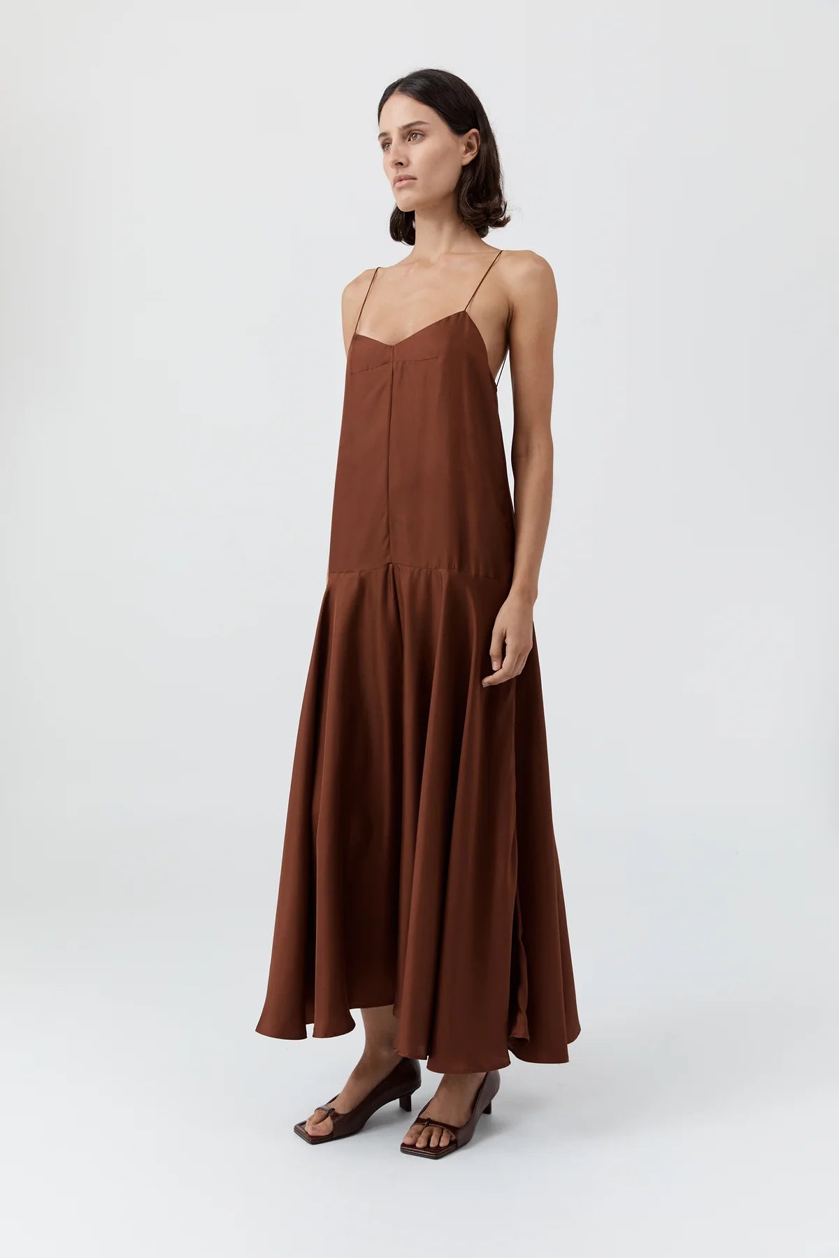 St Agni Silk Twill Relaxed Slip Dress - Brick Red