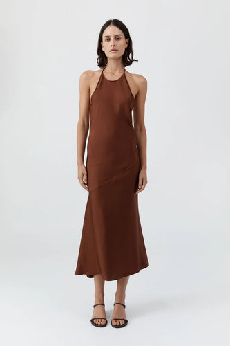 St Agni Silk Twill Halter Dress - Brick Red