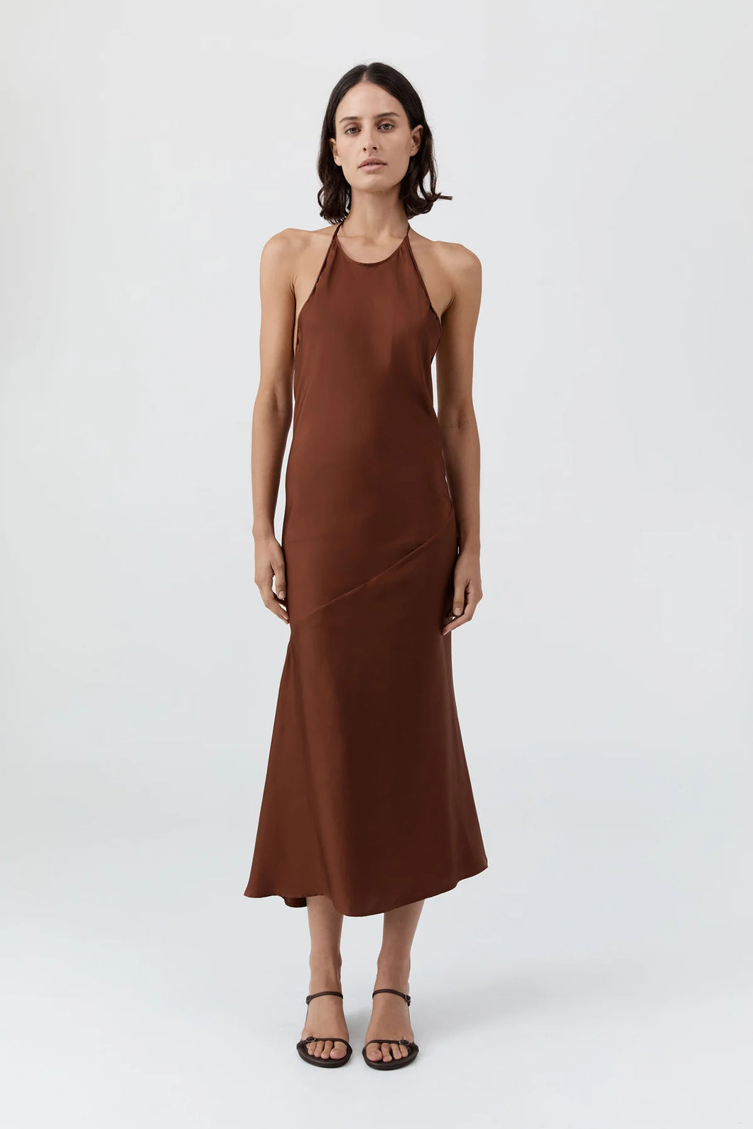 St Agni Silk Twill Halter Dress - Brick Red