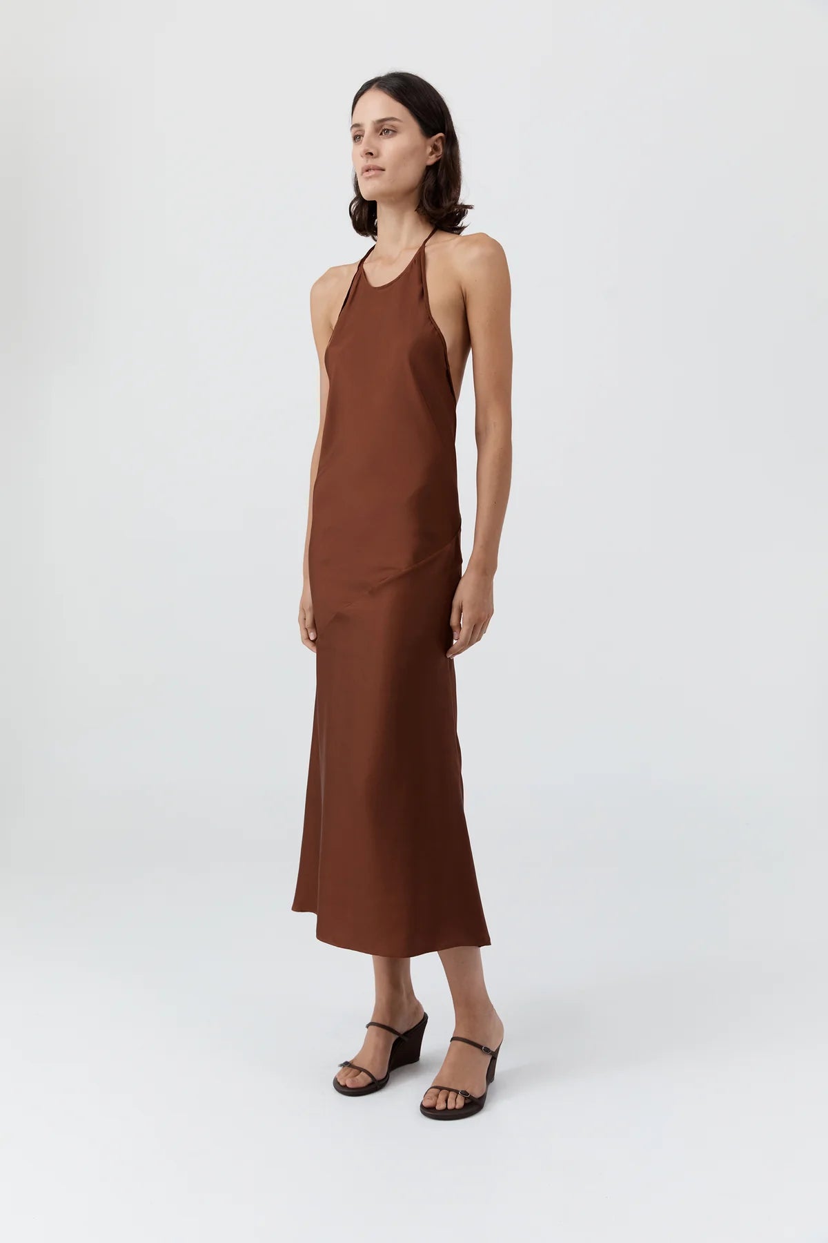 St Agni Silk Twill Halter Dress - Brick Red