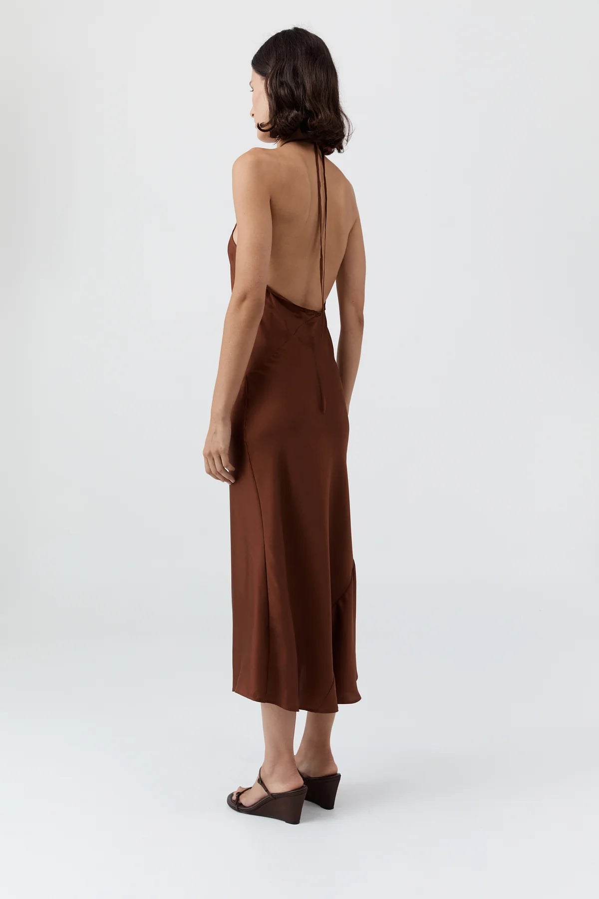 St Agni Silk Twill Halter Dress - Brick Red