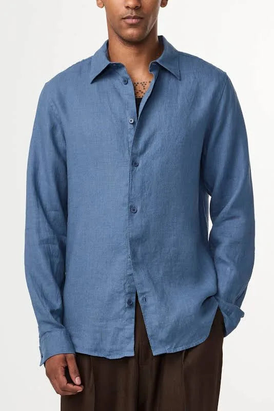 NN07 Enzo Linen Shirt - Bering Sea