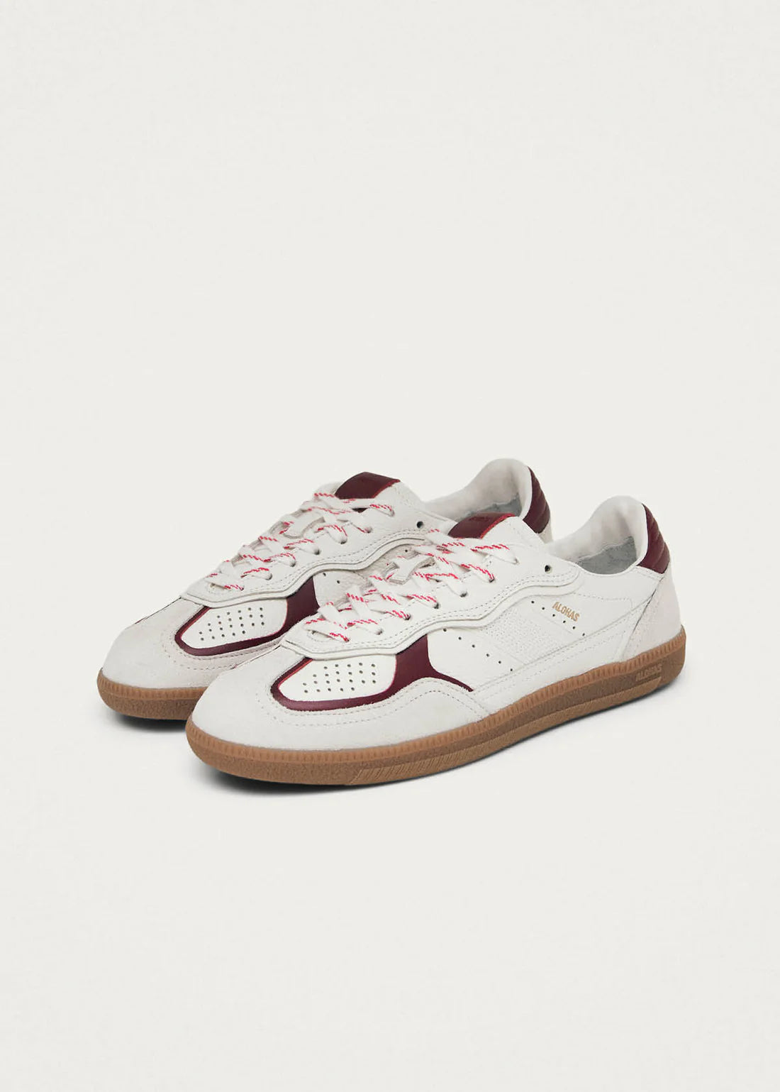Alohas Rife Grain White Burgundy Leather Sneakers