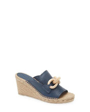 Load image into Gallery viewer, Pedro Garcia Olivieta Espadrille Wedge - Navy Pettigrain Leather