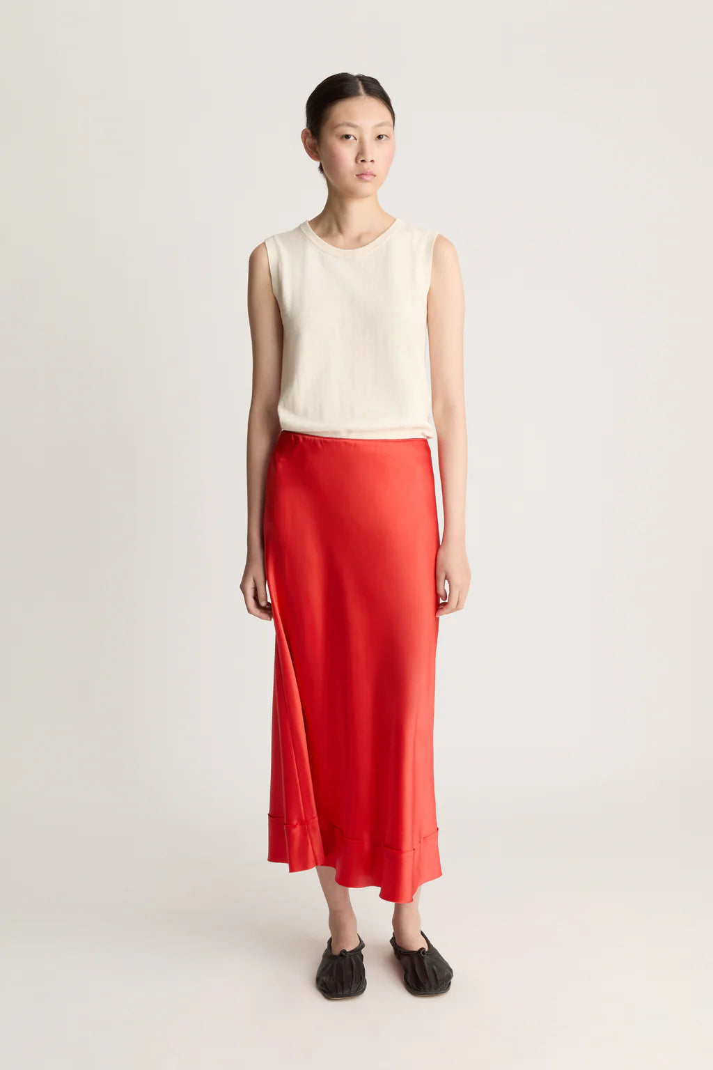 Lee Mathews Stella Silk Satin Skirt Scarlet Red