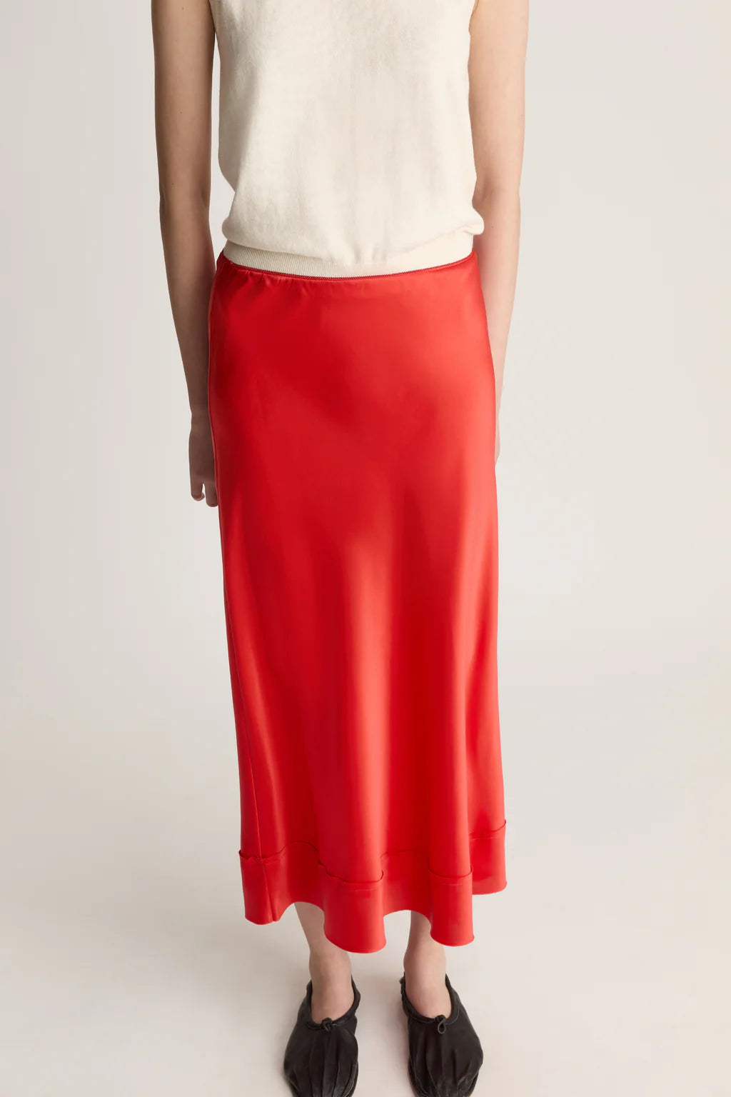 Lee Mathews Stella Silk Satin Skirt Scarlet Red