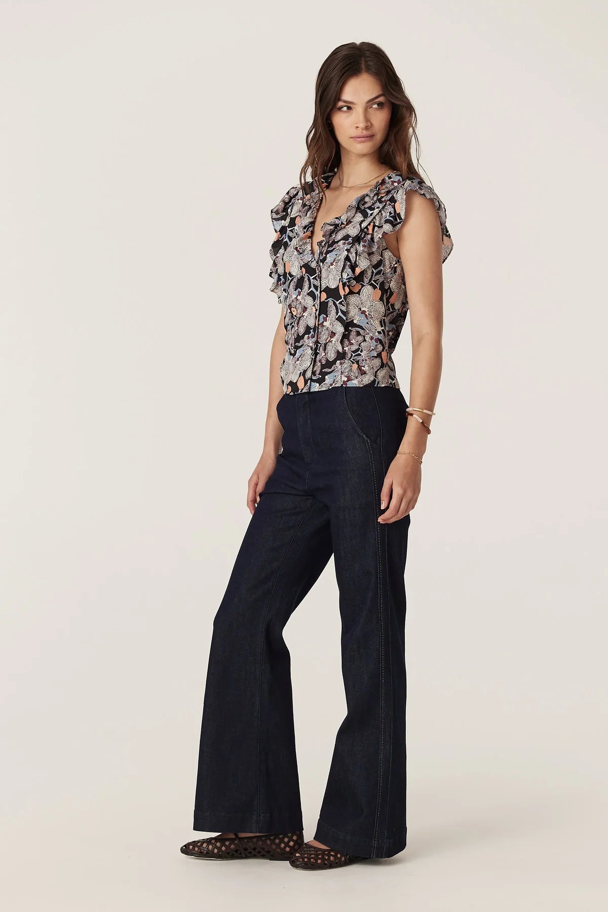 Cable Leigh Frill Top Orchid Print