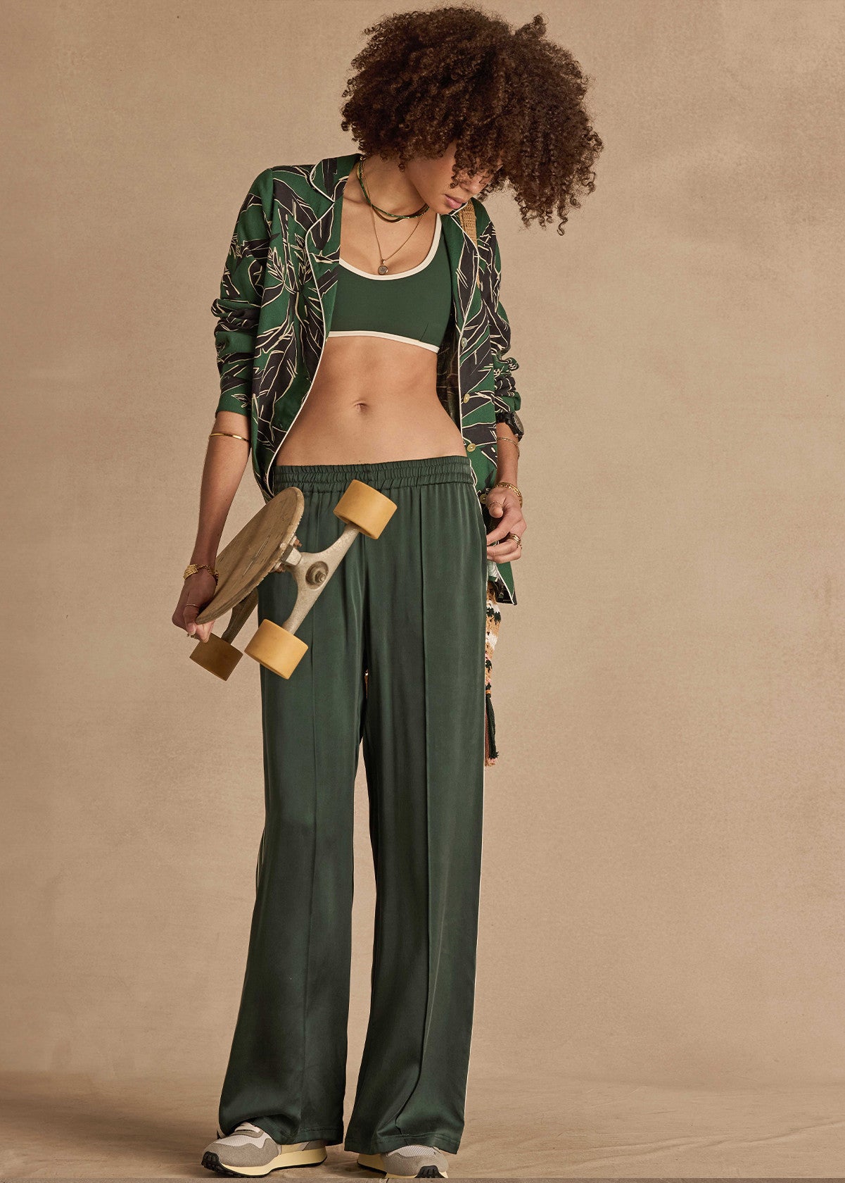 The Upside Marnie Silk Wide Leg Pant - Jungle Green