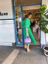 Load image into Gallery viewer, Alessandra Lyon Dress Green Silk Cotton with Lurex