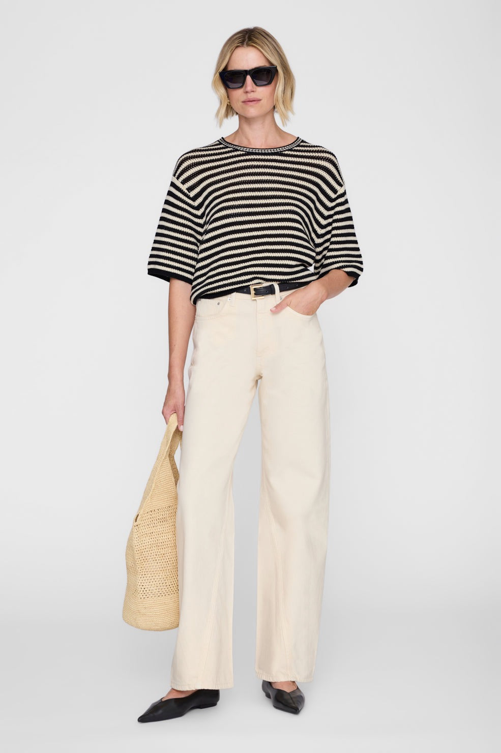 Anine Bing Theo Sweater - Black and Ivory Stripe