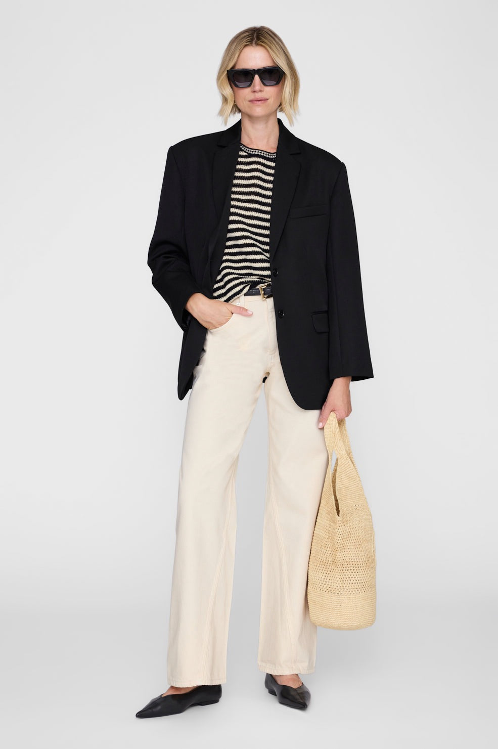 Anine Bing Theo Sweater - Black and Ivory Stripe