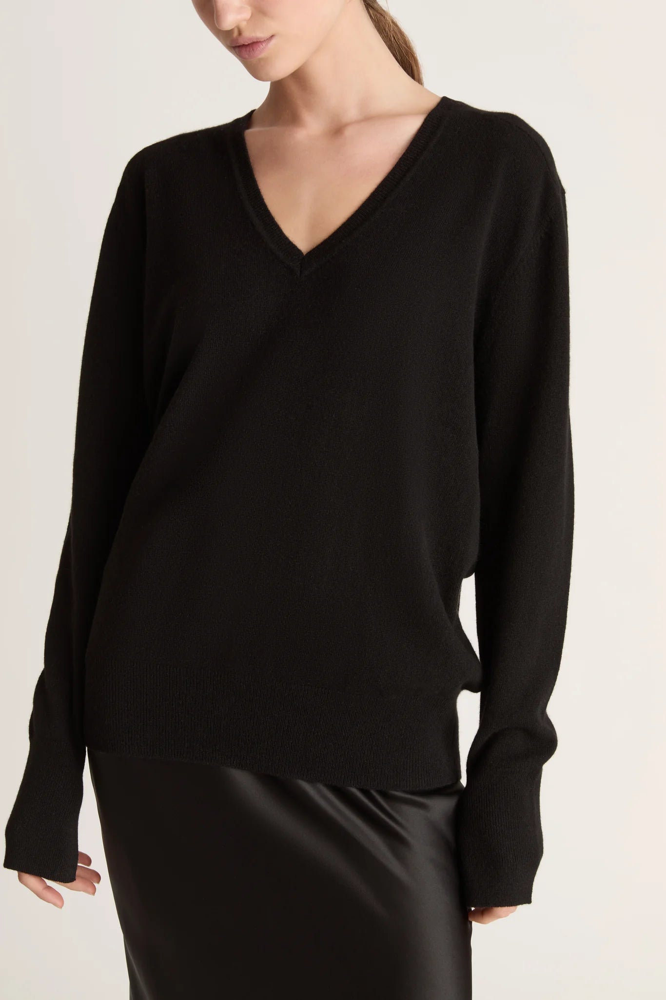 Lee Mathews Cashmere V Neck Sweater Black