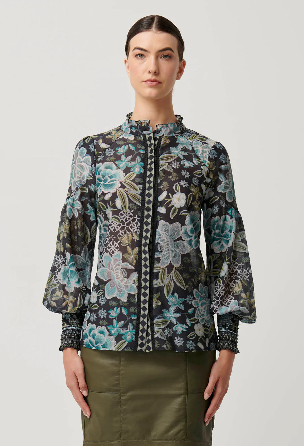Once Was Knox Cotton Silk Shirt in Dahlia Fields.