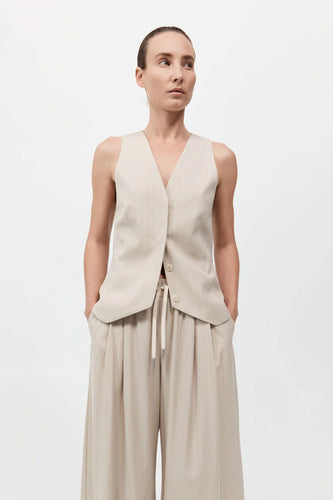 St Agni Pinstripe Wool Vest Latte