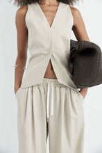 Load image into Gallery viewer, St Agni Pinstripe Wool Drawstring Pants Latte