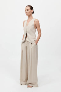 St Agni Pinstripe Wool Drawstring Pants Latte