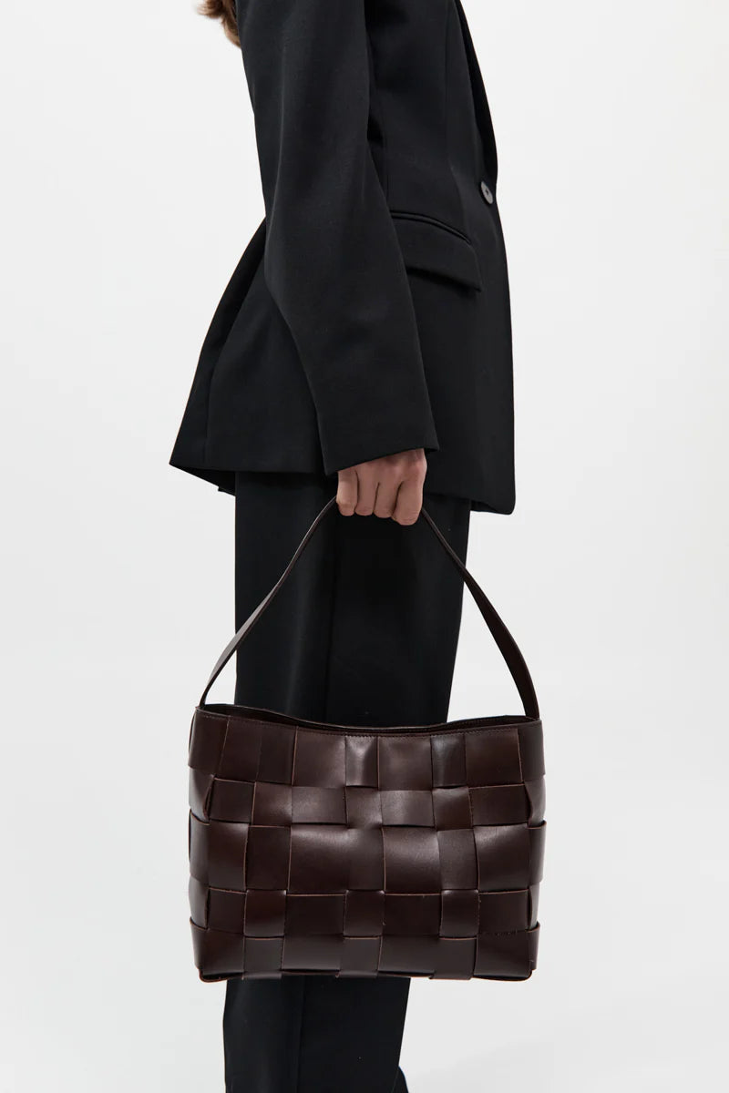 St Agni Woven Mini Tote Chocolate