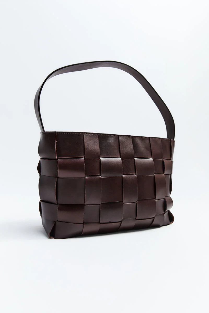 St Agni Woven Mini Tote Chocolate