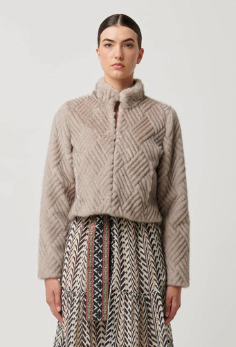 Once Was  Clover Faux Fur Cropped Jacket in Oat