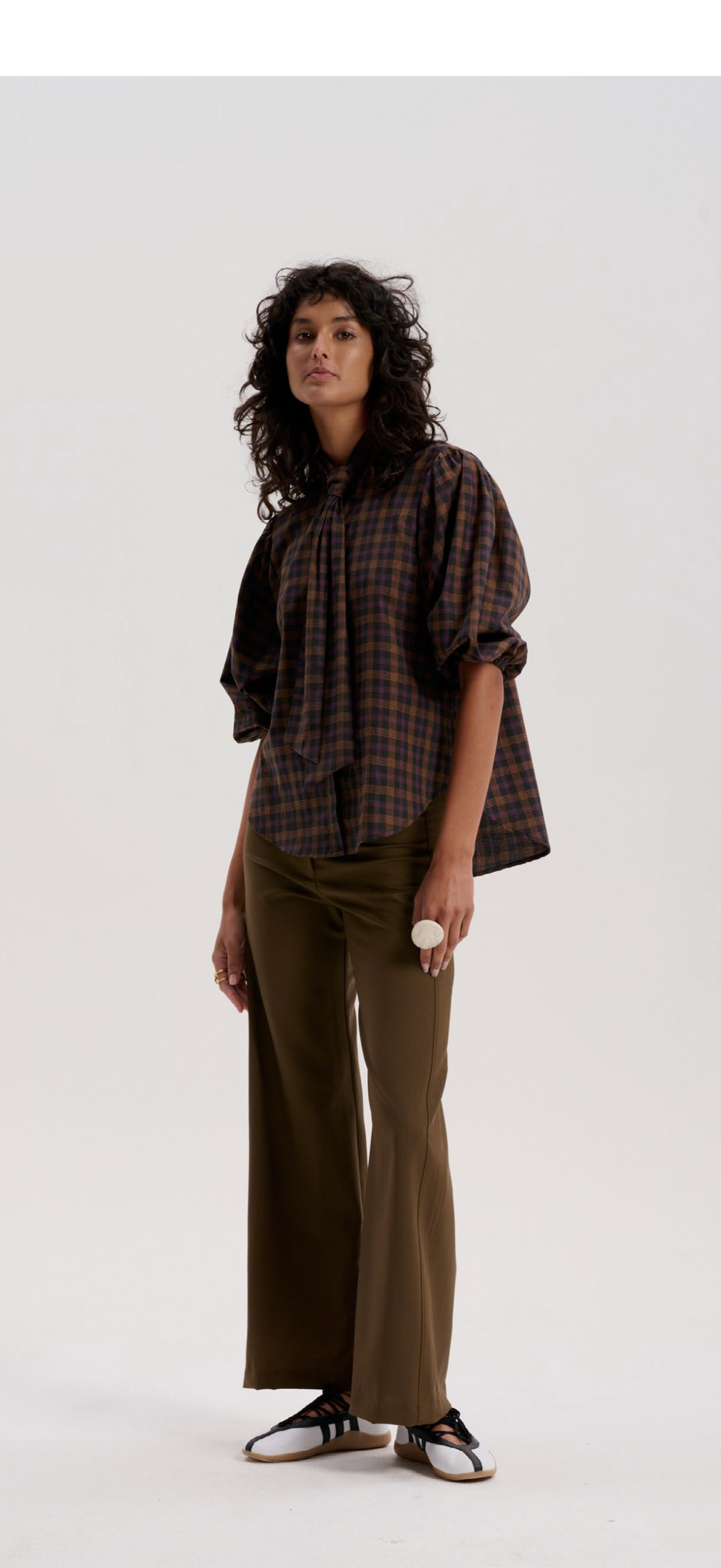 Le Stripe Japanese Check Shirt with Tie , Ink