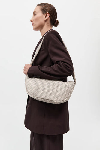 St Agni Lattice Weave Crescent Bag Cream