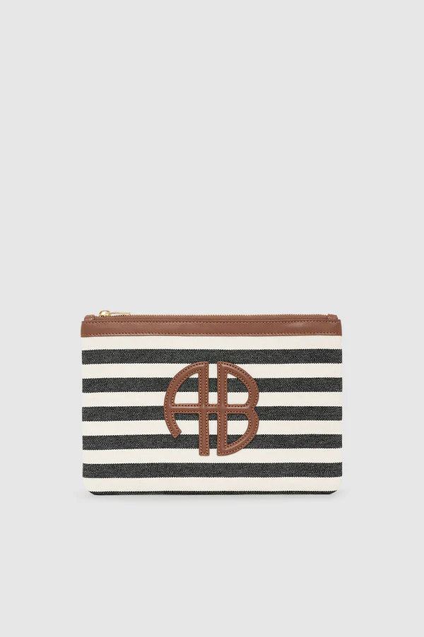 Anine Bing Lili Pouch Black and Natural Stripe