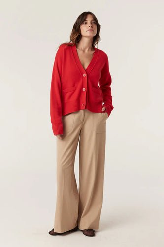 Cable Cashwool V Cardigan Poppy Red