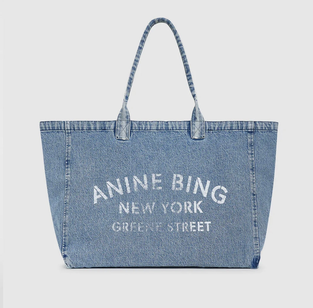 Anine Bing Leo Denim Tote Shadow Blue