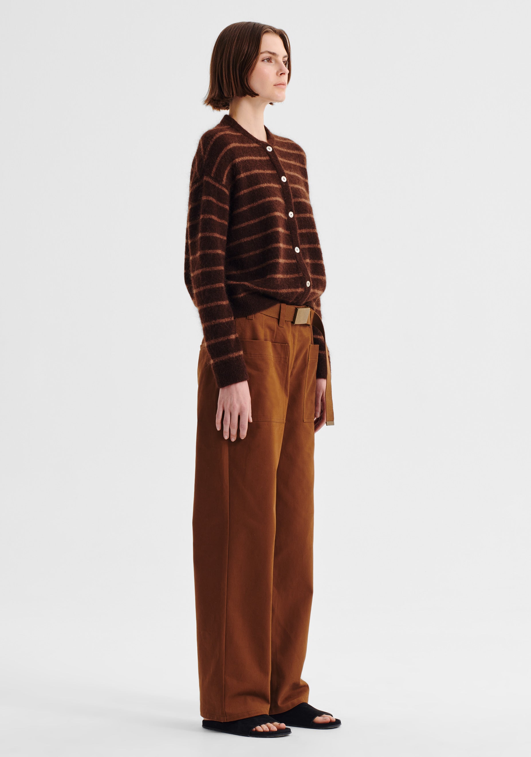 Morrison Albi Knit Cardigan Toffee Stripe