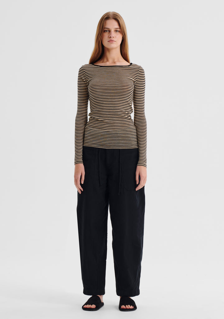 Morrison Morri Merino Stripe Round Neck Birch/Black